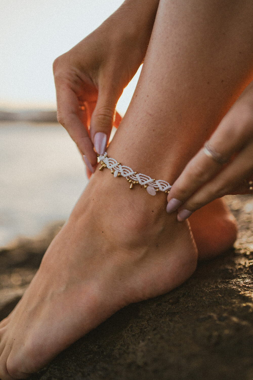 Macrame Anklet with Rose Quartz - Image 2