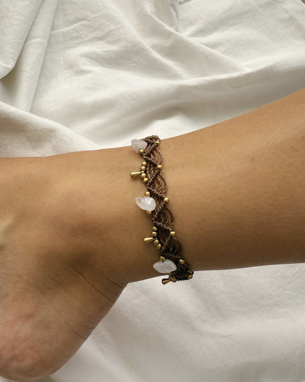 Macrame Anklet with Rose Quartz