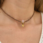 Makramee kaelakee "Thalia" roosa kvartsiga