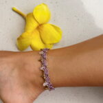 Makramee jalakett roosa kvartsiga - sirelililla